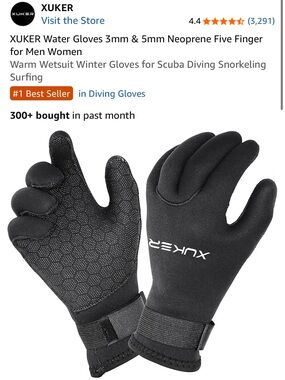 XUKER Water Black 3mm & 5mm Neoprene Diving Size: 3XL Gloves NWT #Lux-E